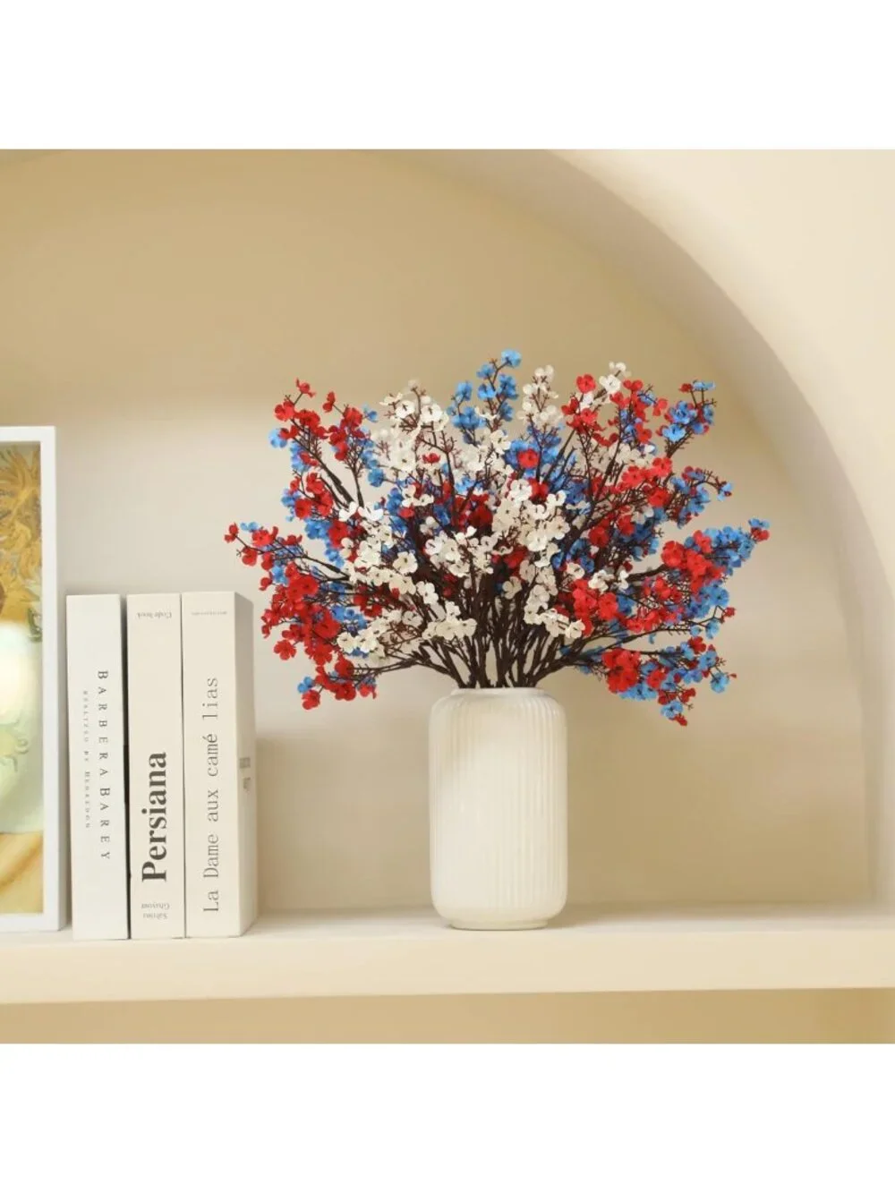 10 Pcs Patriotic Artificial Flowers - Red White Blue Silk Baby's Breath for 4th